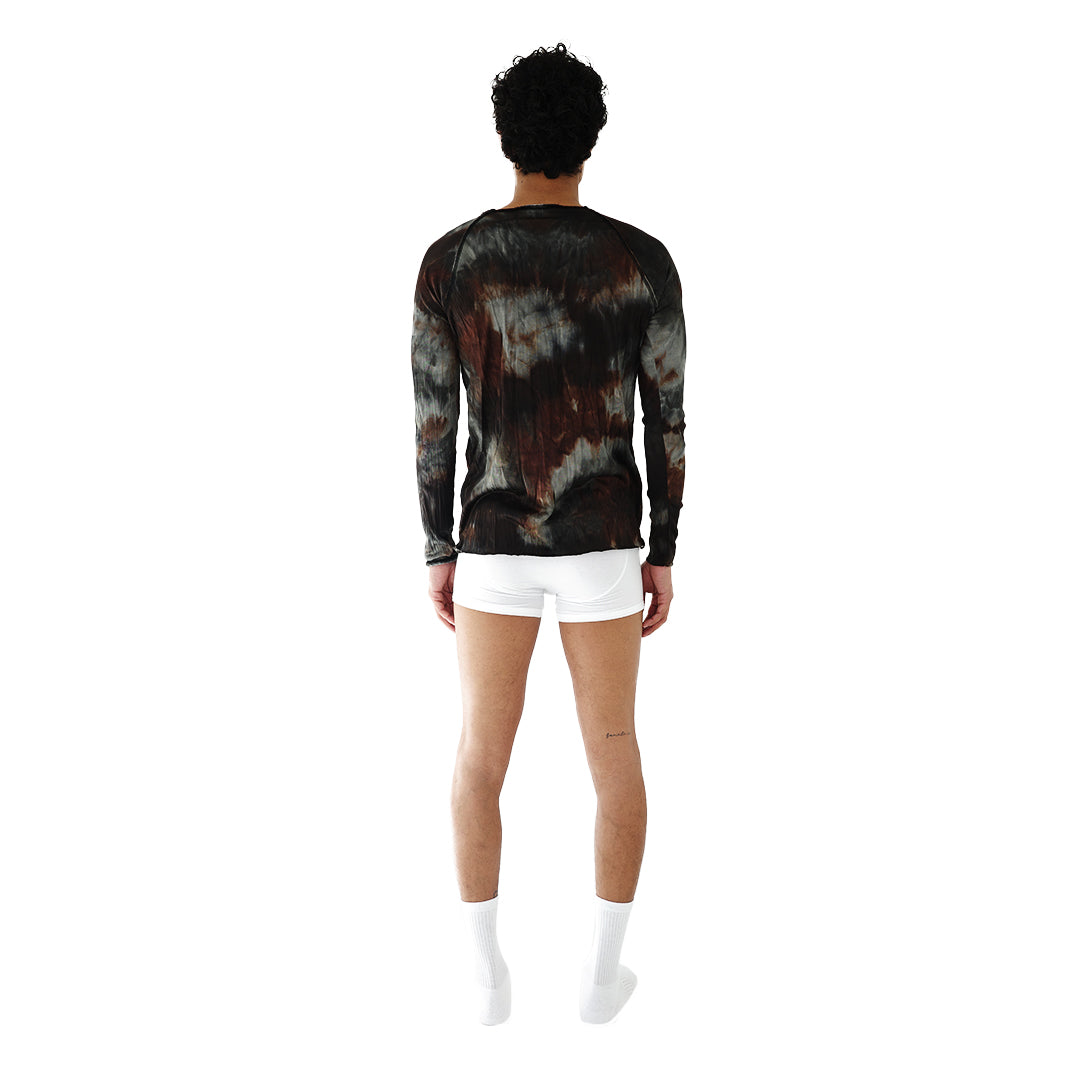 Raw Edge Long Sleeve Top - Navy and Brown Dye