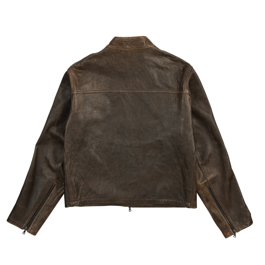 Leather Moto Jacket Brown