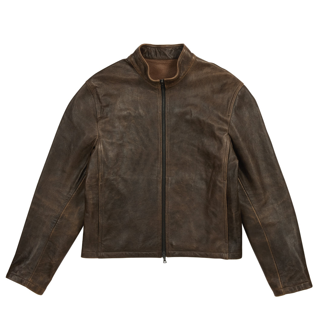 Leather Moto Jacket Brown