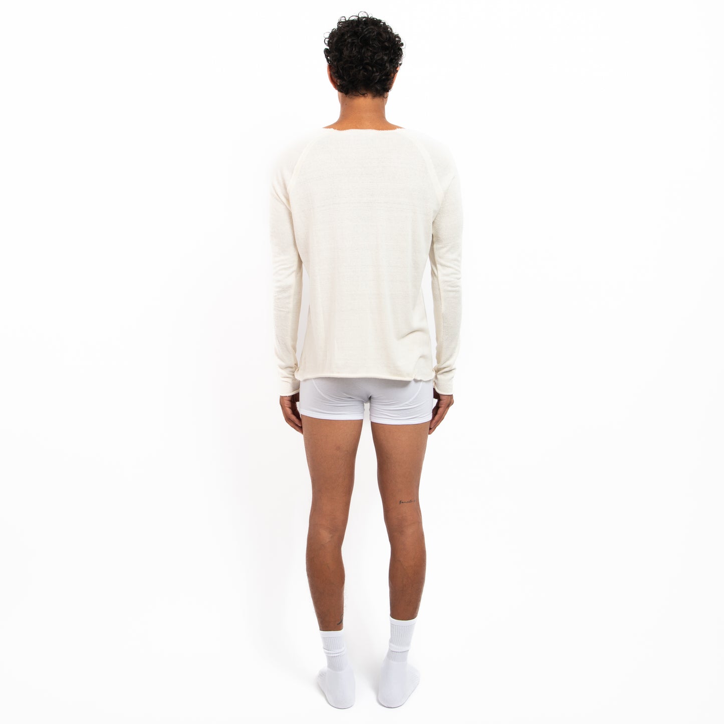 Raw Edge Long Sleeve Silk Ecru