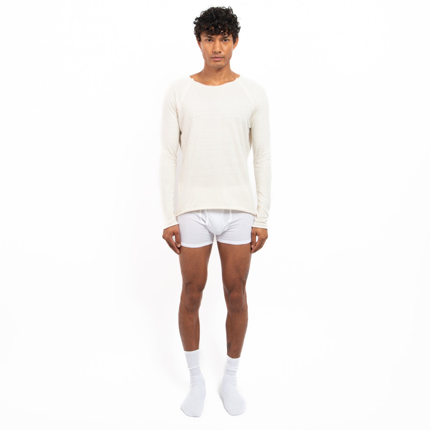 Raw Edge Long Sleeve Silk Ecru